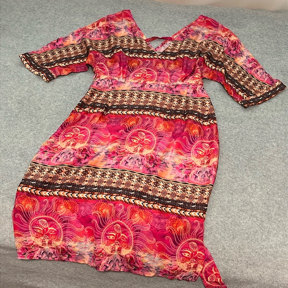 Celestial Silk Dress Small V Neck Flowy Party Cocktail